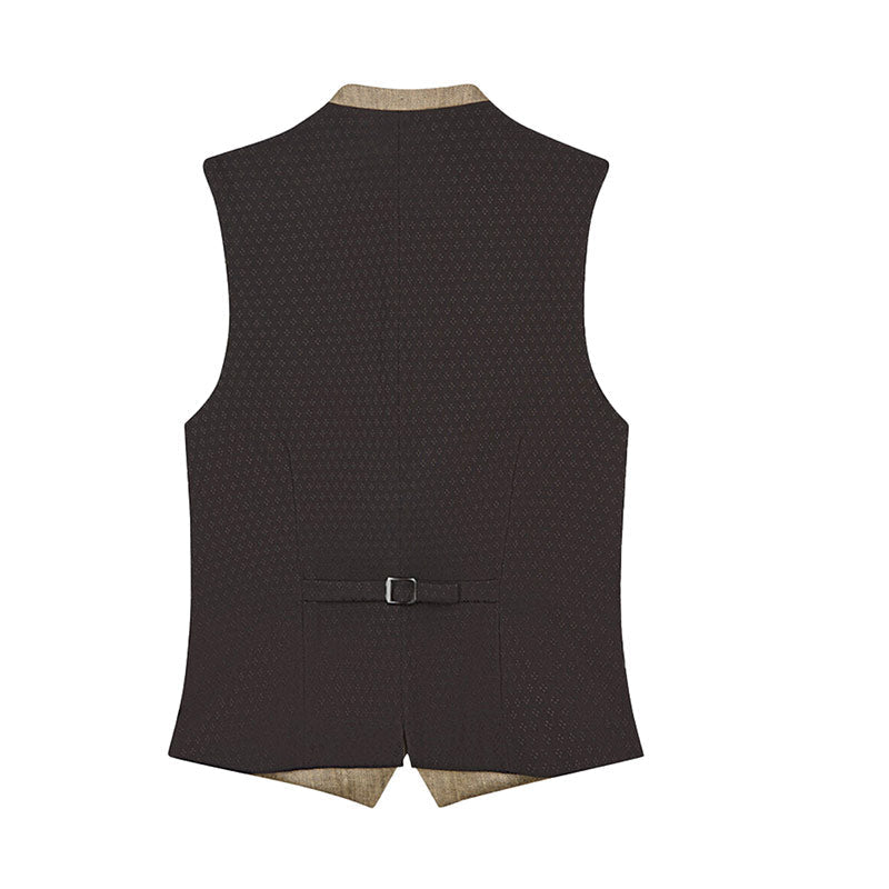 Brown vest with a textured pattern on a white background