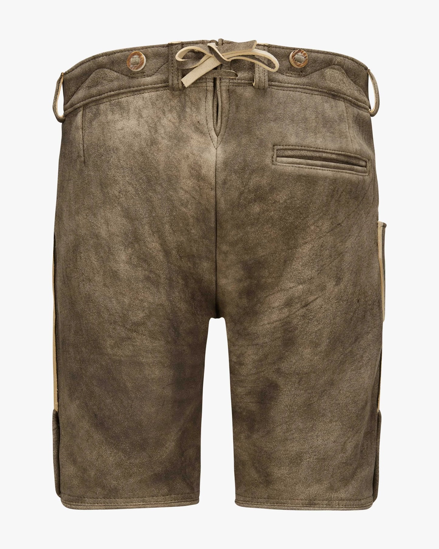 Brown shorts with a drawstring on a white background