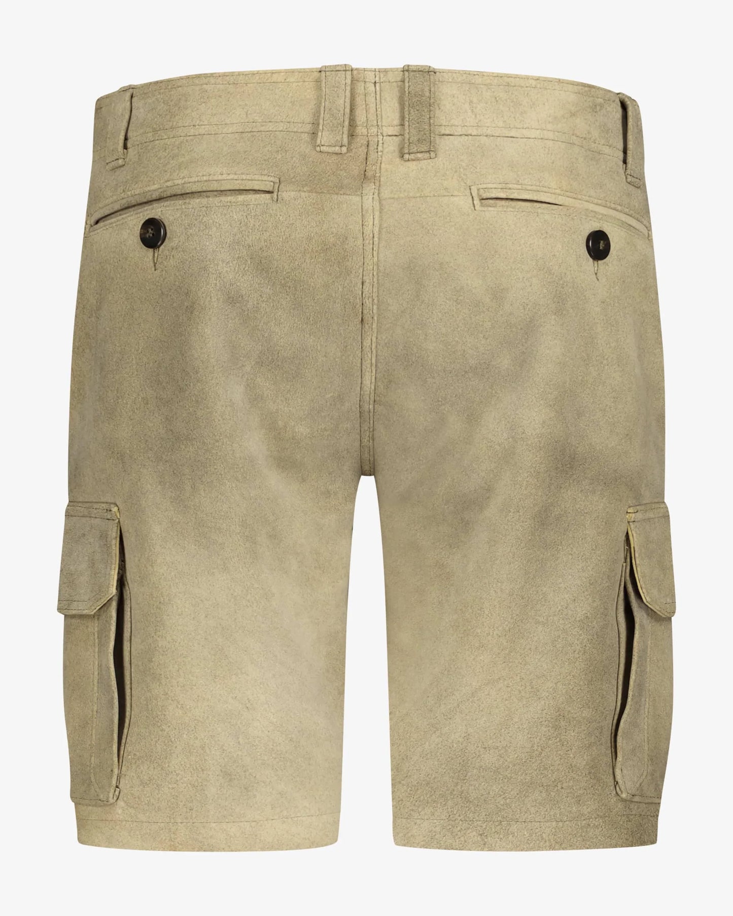 Beige cargo shorts on a white background