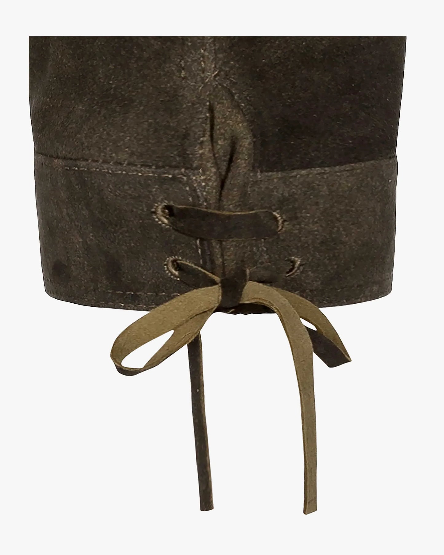 Close-up of a brown leather boot with laces on a white background