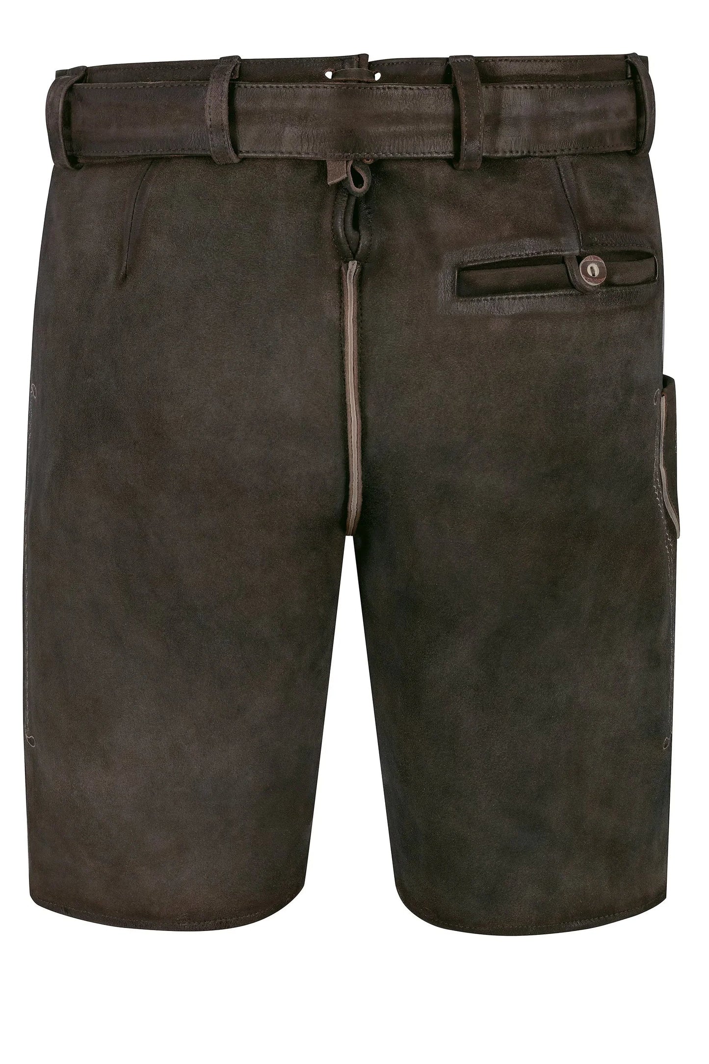 Brown leather shorts with a belt on a white background
