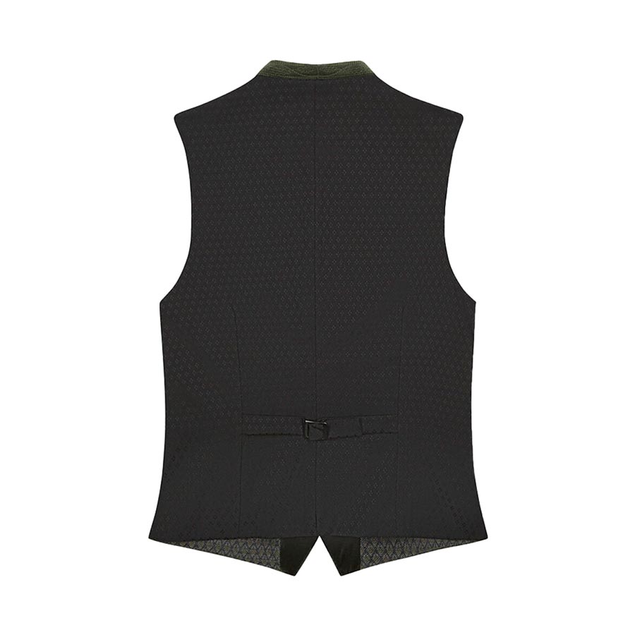 Black vest with a patterned interior on a white background