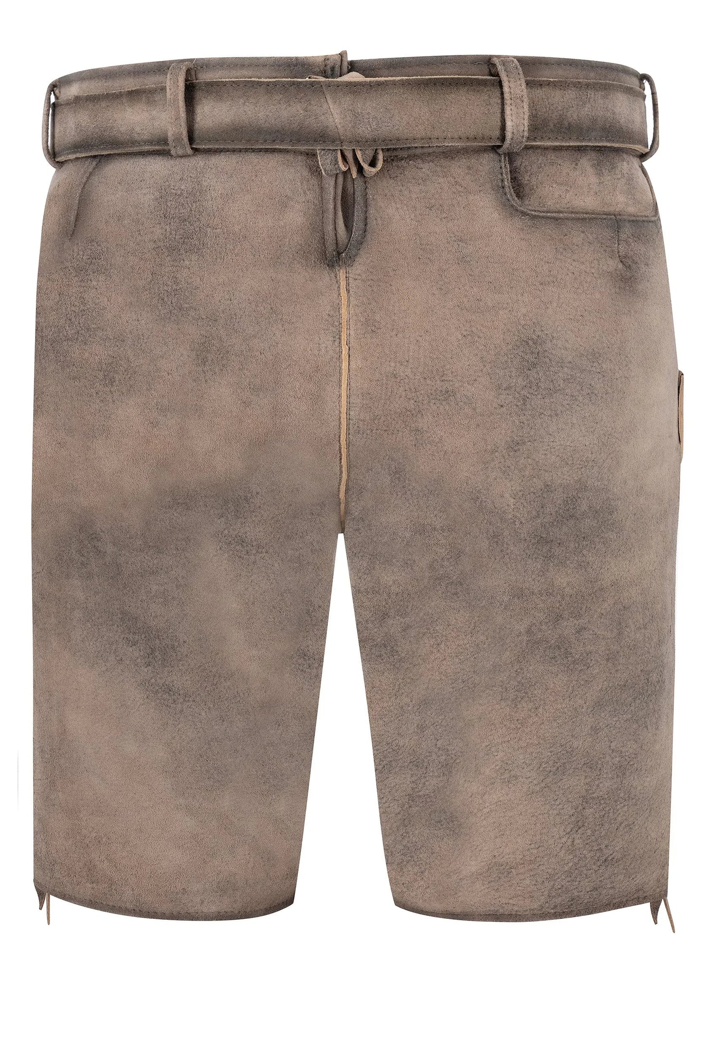 Brown leather shorts with a belt on a white background