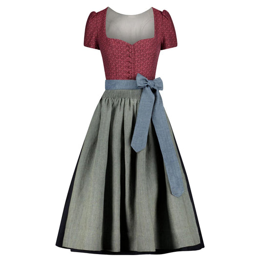 Two-tone dress with red top and gray skirt on a white background