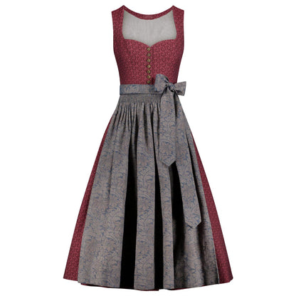 Two-tone dress with red and gray pattern on a white background