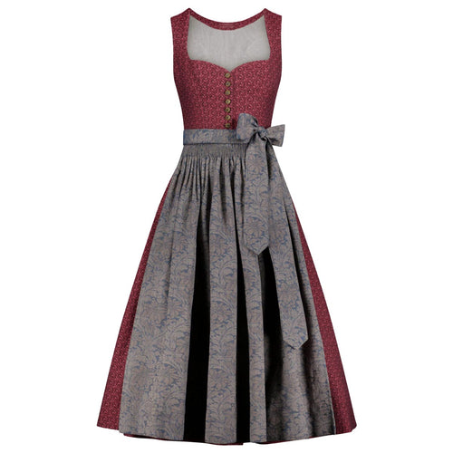 Two-tone dress with red and gray pattern on a white background