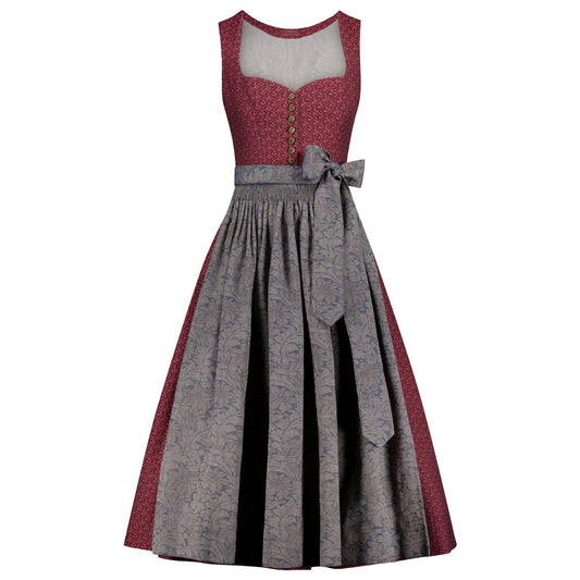 Two-tone dress with red and gray pattern on a white background