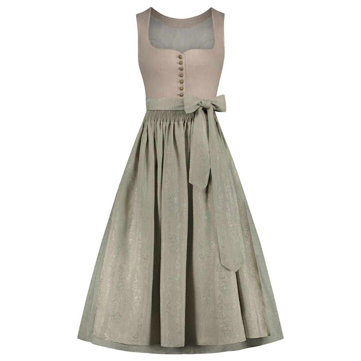 Beige dress with a belt on a white background