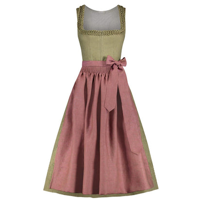 Two-tone dress with green top and pink skirt on a white background
