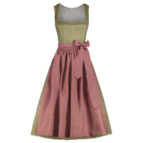 Two-tone dress with green top and pink skirt on a white background
