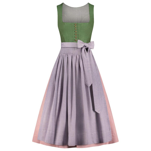 Two-tone dress with green top and gray skirt on a white background