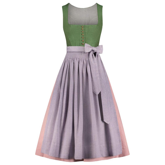 Two-tone dress with green top and gray skirt on a white background