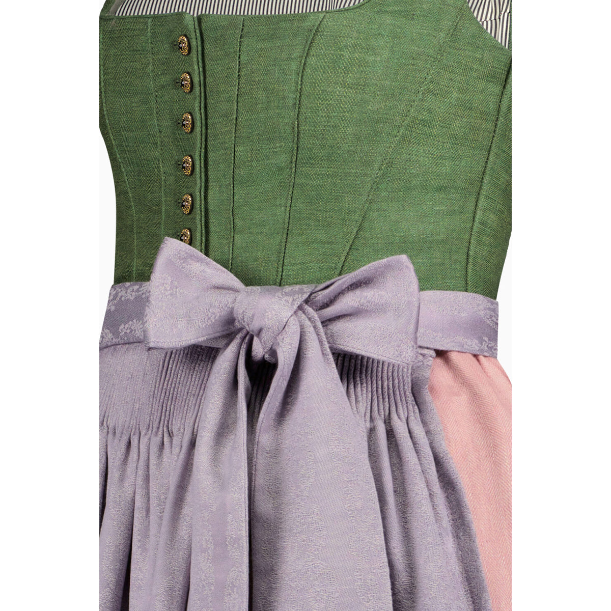 Green and gray dress with a belt on a white background