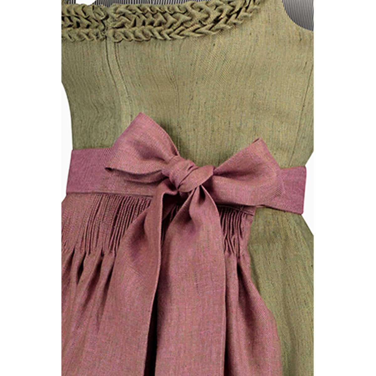 Green dress with a pink bow on a white background
