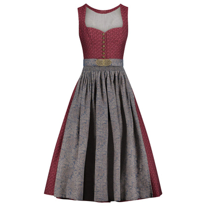 Red and gray dress with a belt on a white background
