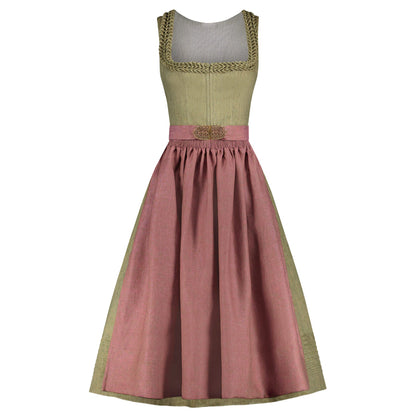 Two-tone dress with green top and pink skirt on a white background