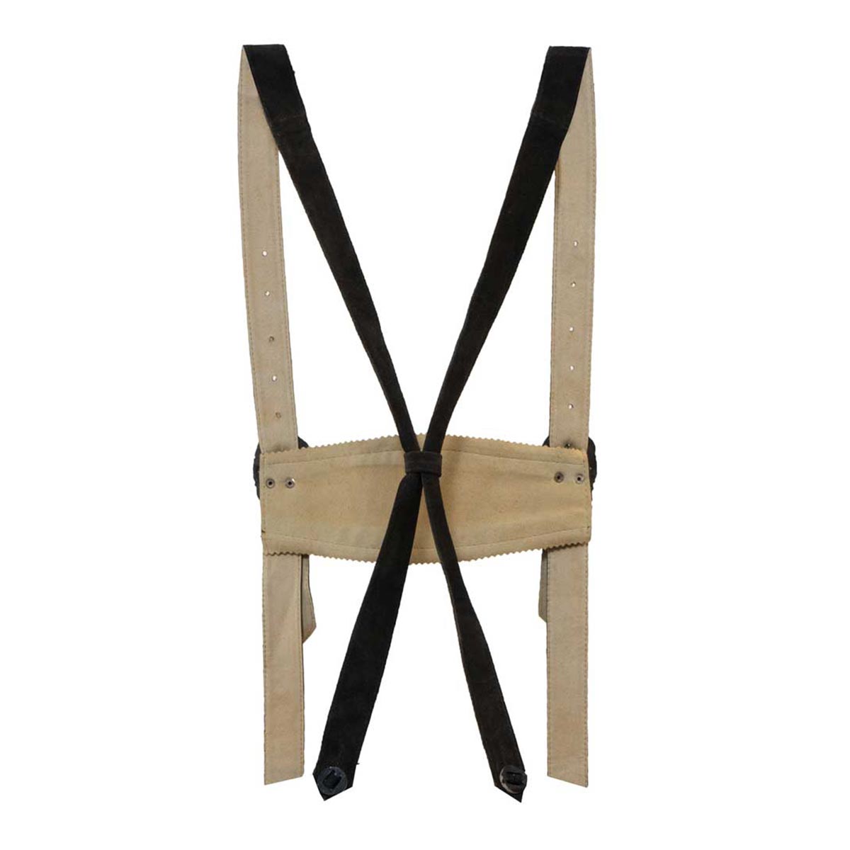 Beige suspenders with black straps on a white background
