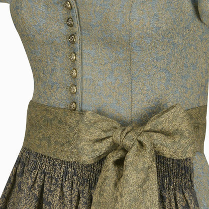 Traditional German dirndl with floral pattern and button details.