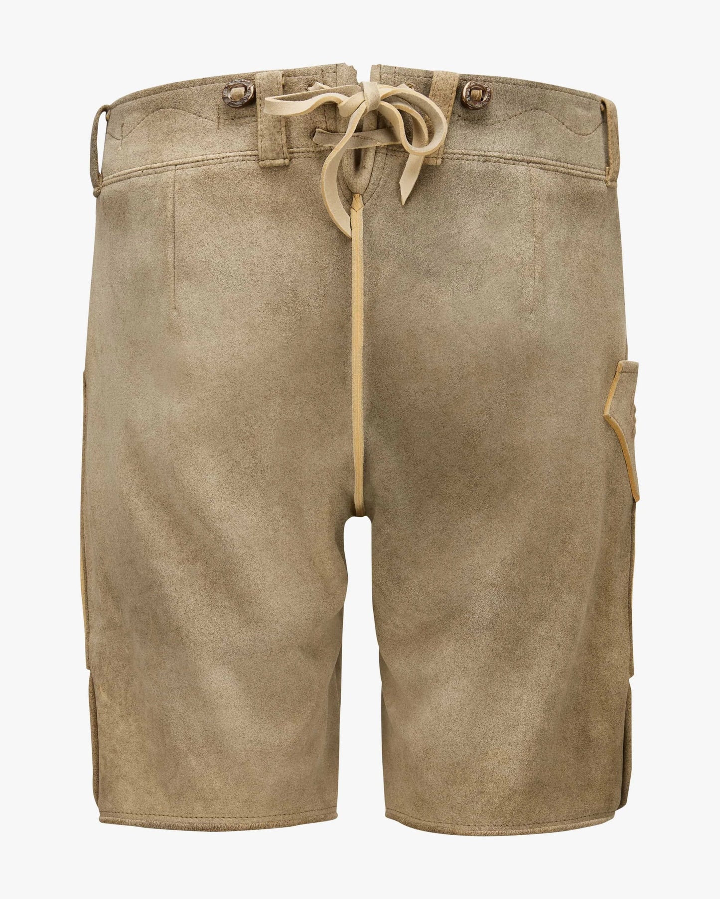 Beige shorts with a drawstring on a white background