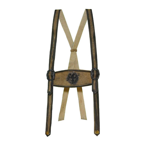 Suspenders with decorative leather strap on a white background