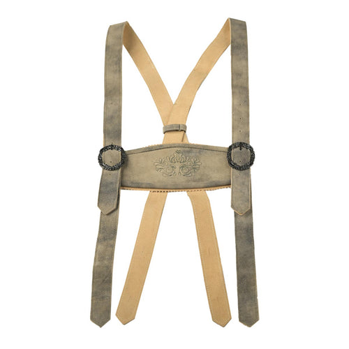 Suspenders with decorative buckle on a white background