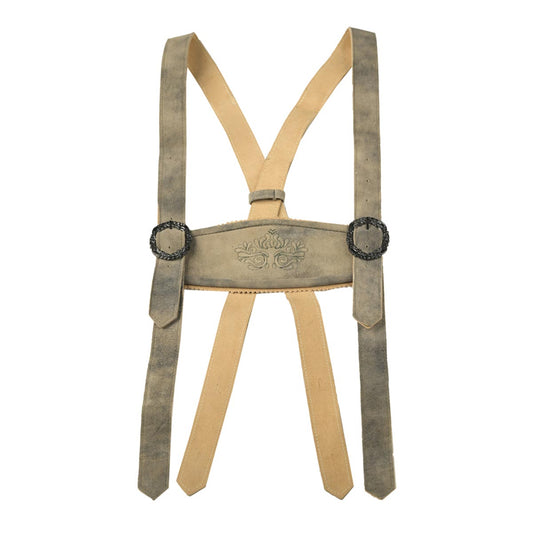 Suspenders with decorative buckle on a white background