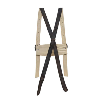 Beige suspenders with black straps on a white background