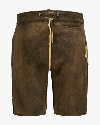 Brown shorts with a drawstring on a white background