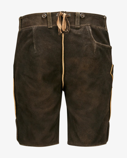 Brown shorts with a drawstring on a white background