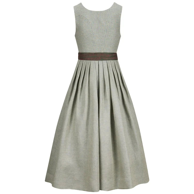 Green checkered dress with a brown belt on a white background