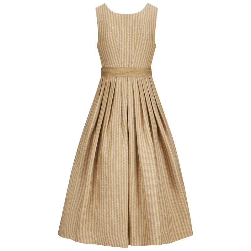 Beige striped dress on a white background