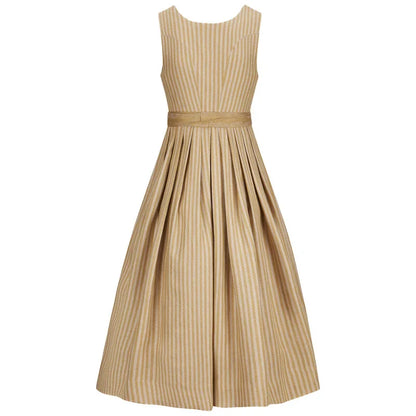 Beige striped dress on a white background