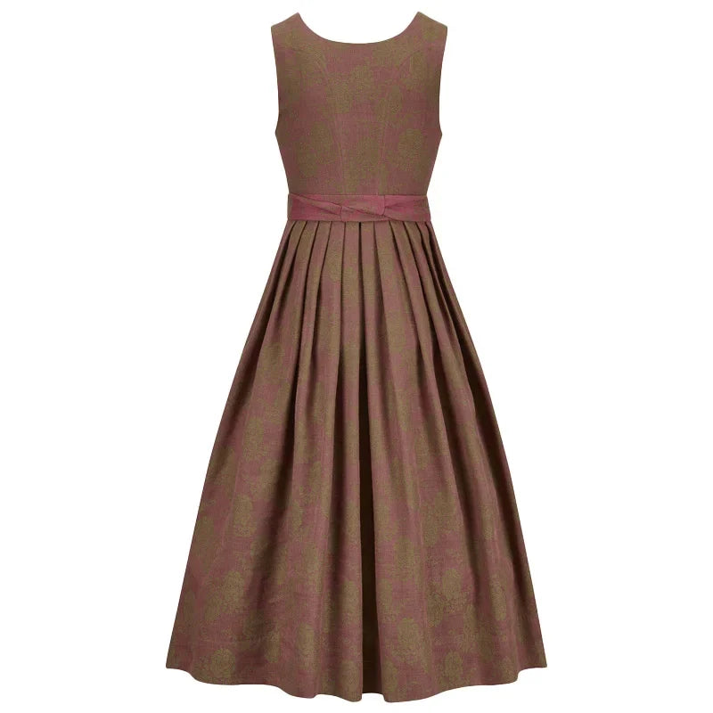 rose dirndl dress with a belt on a white background