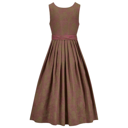 rose dirndl dress with a belt on a white background