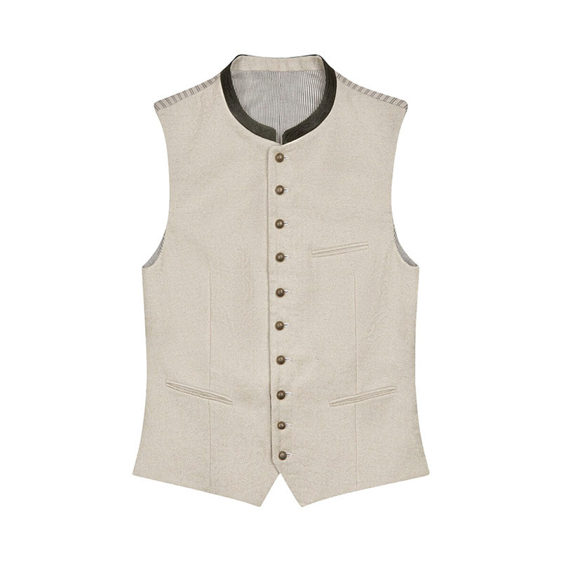 Beige vest with button details on a white background