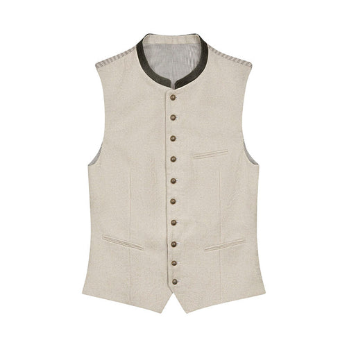 Beige vest with button details on a white background