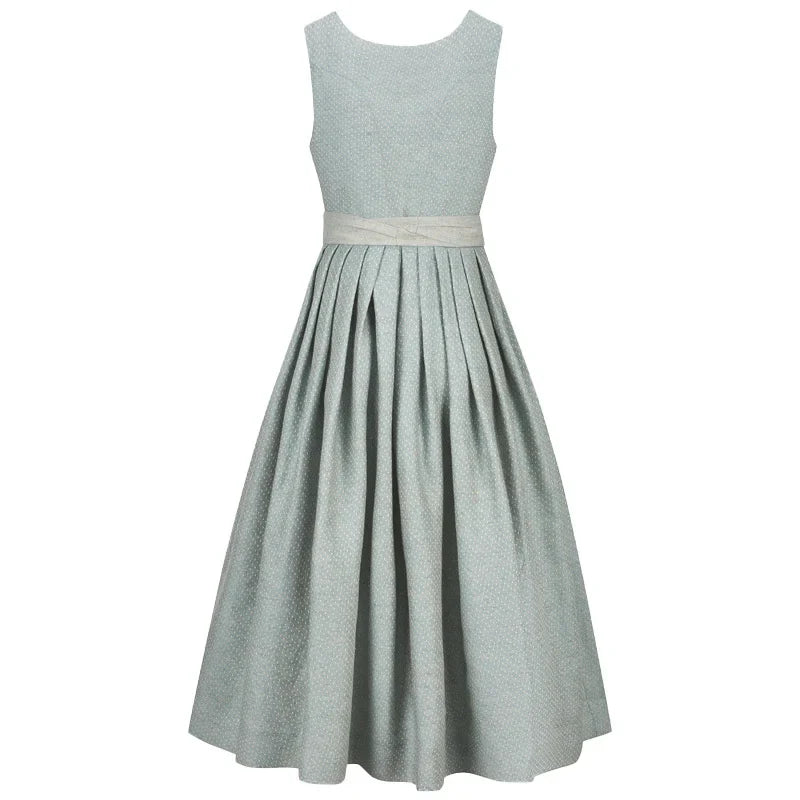 Light blue dress with a belt on a white background
