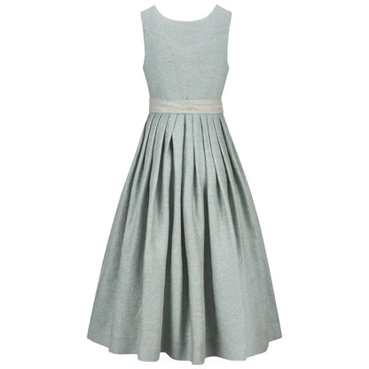 Light blue dress with a belt on a white background