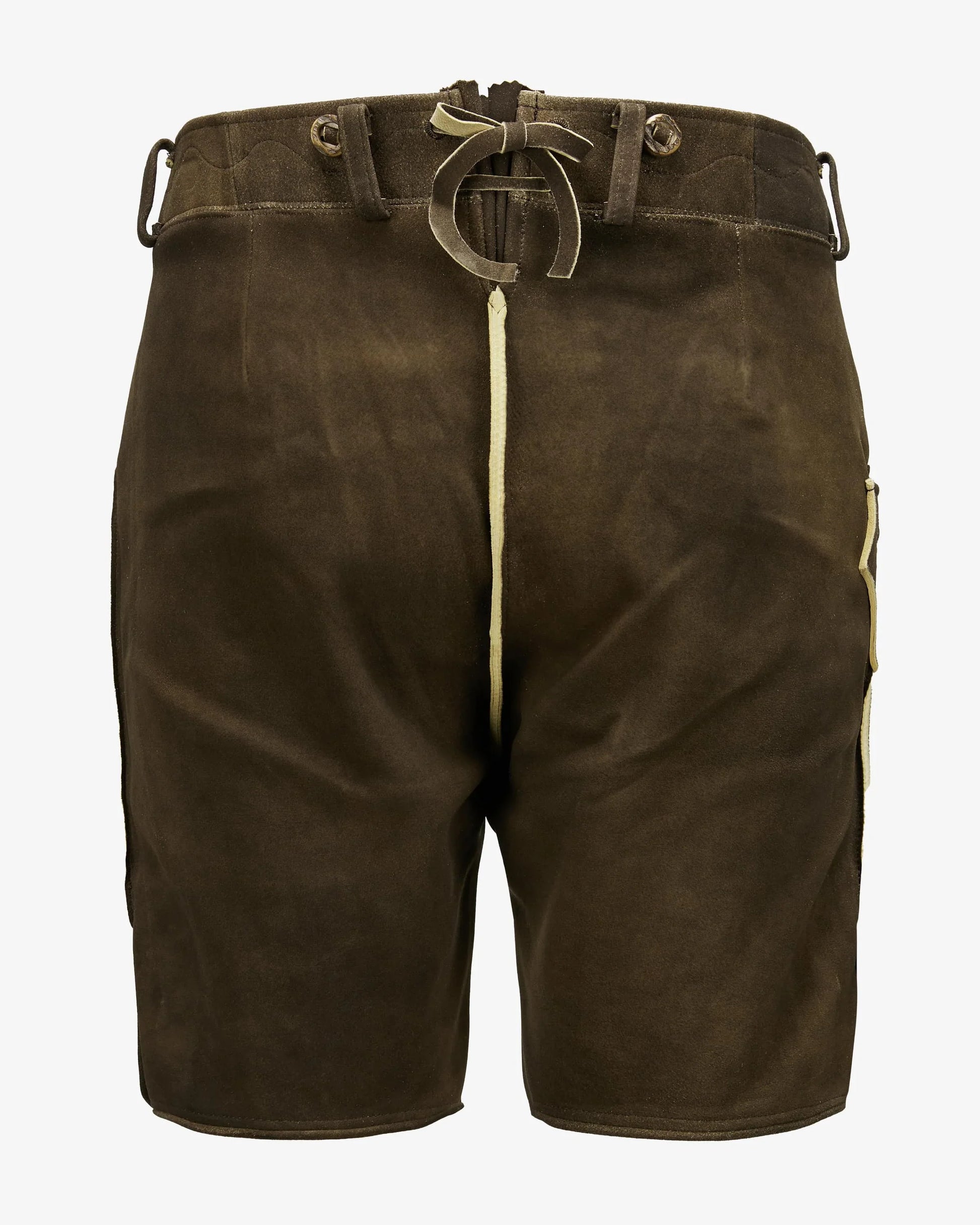 Brown leather shorts with a belt on a white background