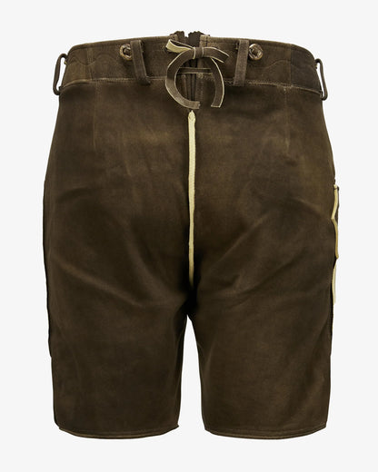 Brown leather shorts with a belt on a white background