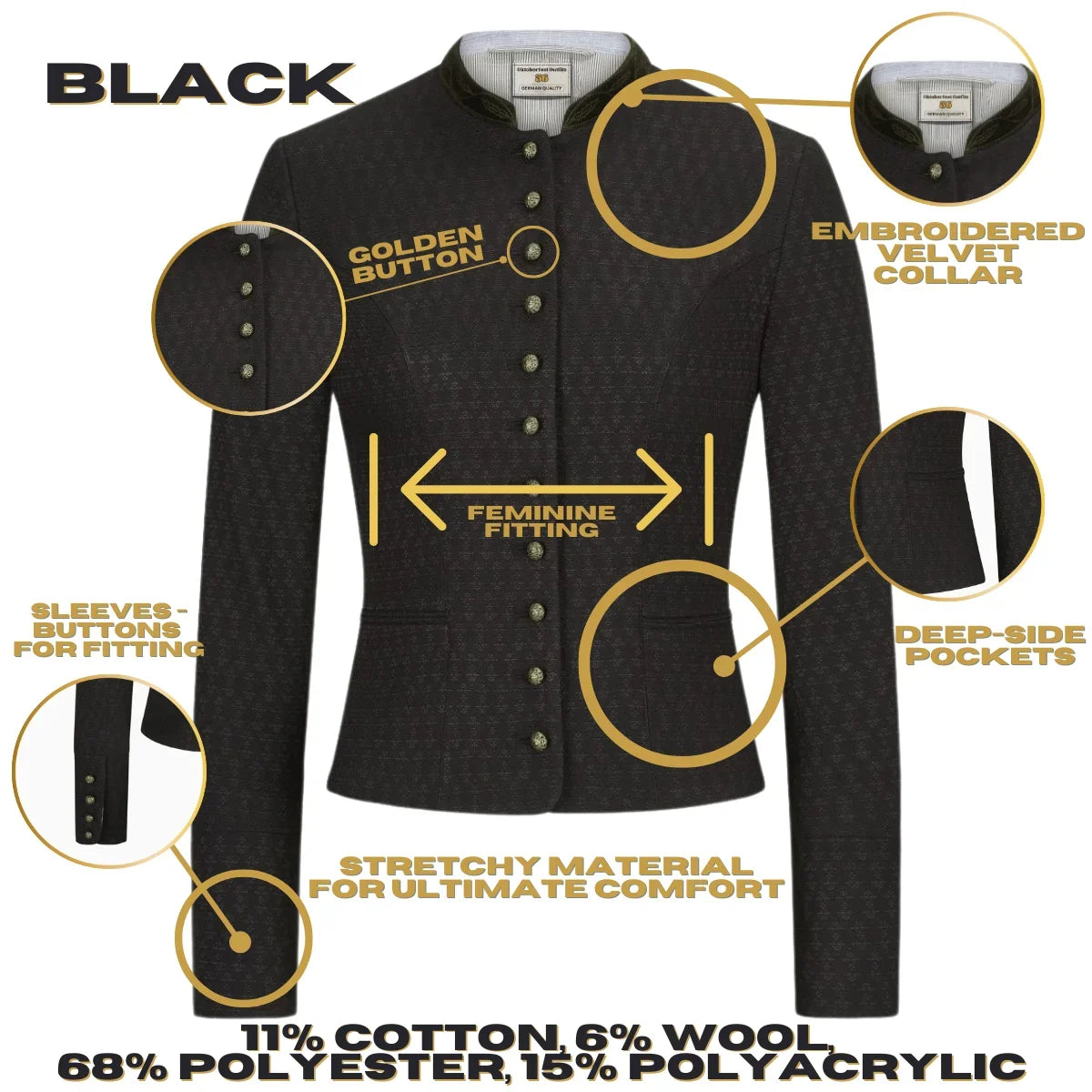 Bavarian Women Dirndl Jacket (Black)