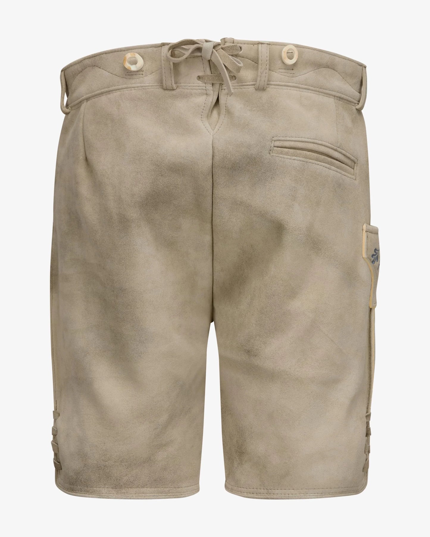 Beige shorts with a drawstring on a white background