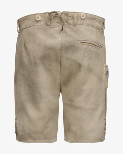 Beige shorts with a drawstring on a white background