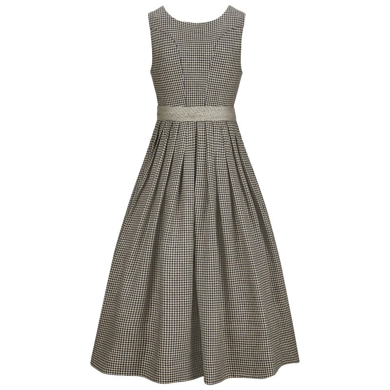 Checkered dress with a belt on a white background