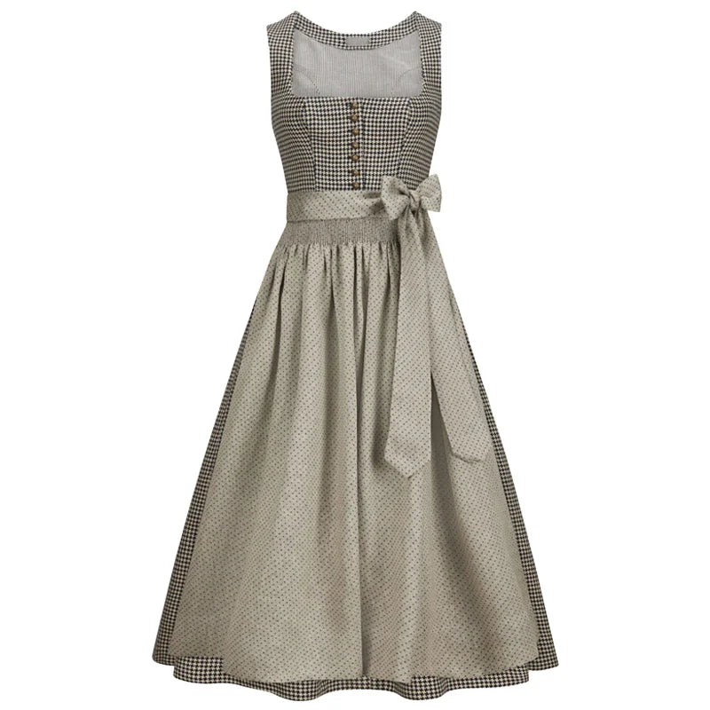 Traditional German dirndl dress with a checkered pattern on a white background