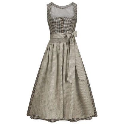 Traditional German dirndl dress with a checkered pattern on a white background