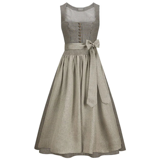 Traditional German dirndl dress with a checkered pattern on a white background