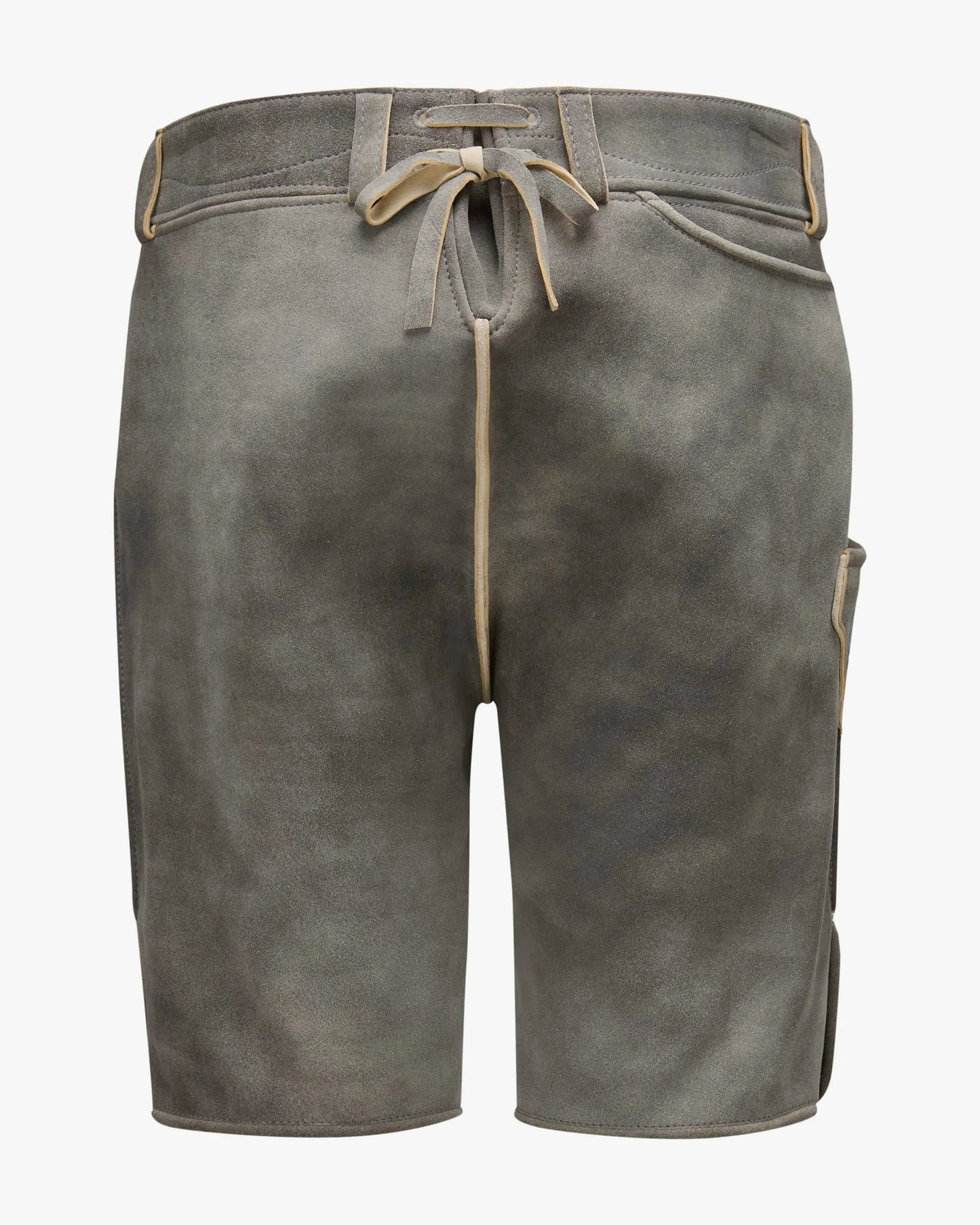 Gray shorts with a drawstring on a white background