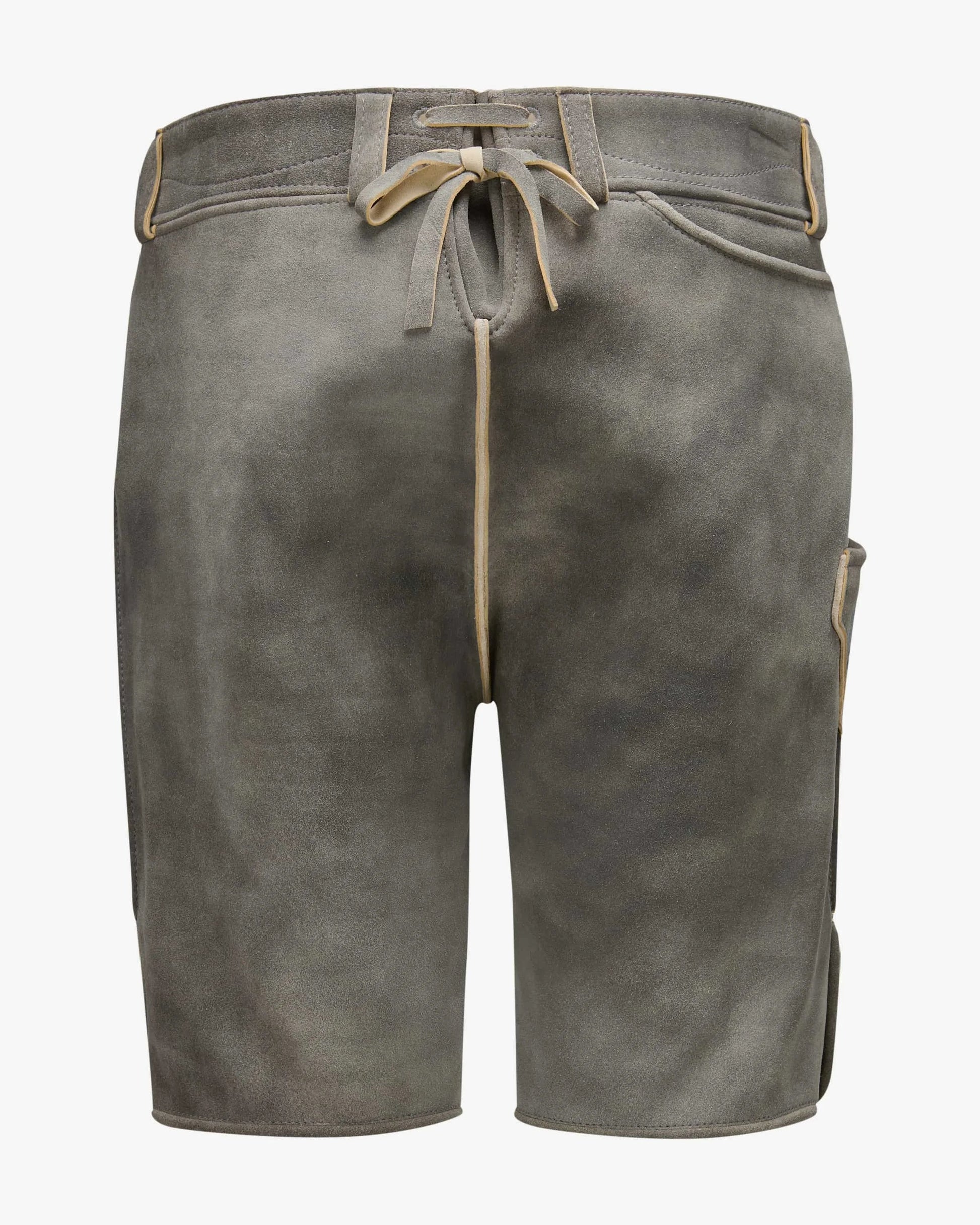 Gray shorts with a drawstring on a white background