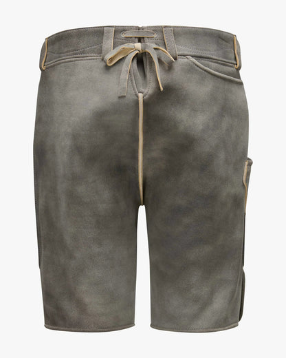 Gray shorts with a drawstring on a white background
